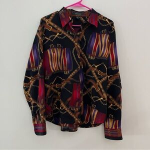 Vintage Lauren Ralph Lauren Black Equestrian Print Button-Up